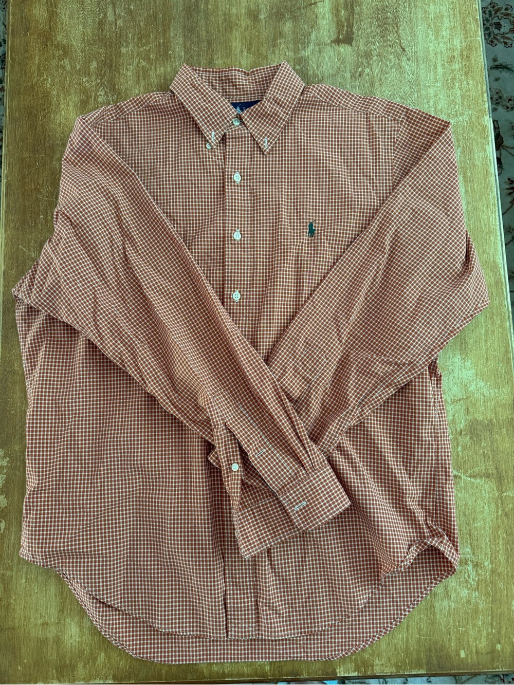Ralph Lauren Men's Rust and White Gingham Button-Down Shirt